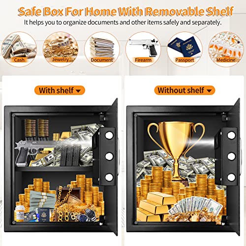 1.5 Cubic Home Safe Fireproof Waterproof With Fireproof Document Bag, Digital Fireproof Safe With Removable Shelf & Combination Lock, Personal Security Safe Box For Money Firearm Medicine A4 Document #TOP3