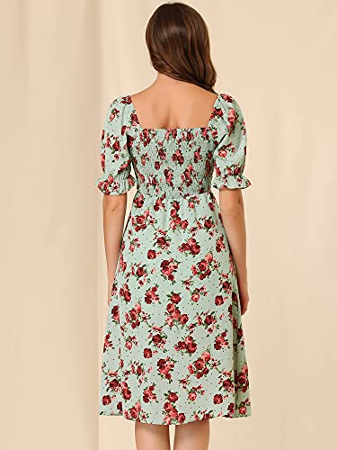 Image of Allegra K Women's Cottagecore Floral Dress Puff Sleeves Smocked Midi Dresses