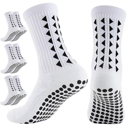 OnseToday 3 Pairs Non Slip Football Socks Football Grip Socks for Men Soccer Socks with Rubber Dots for Yoga Running Hiking (White)