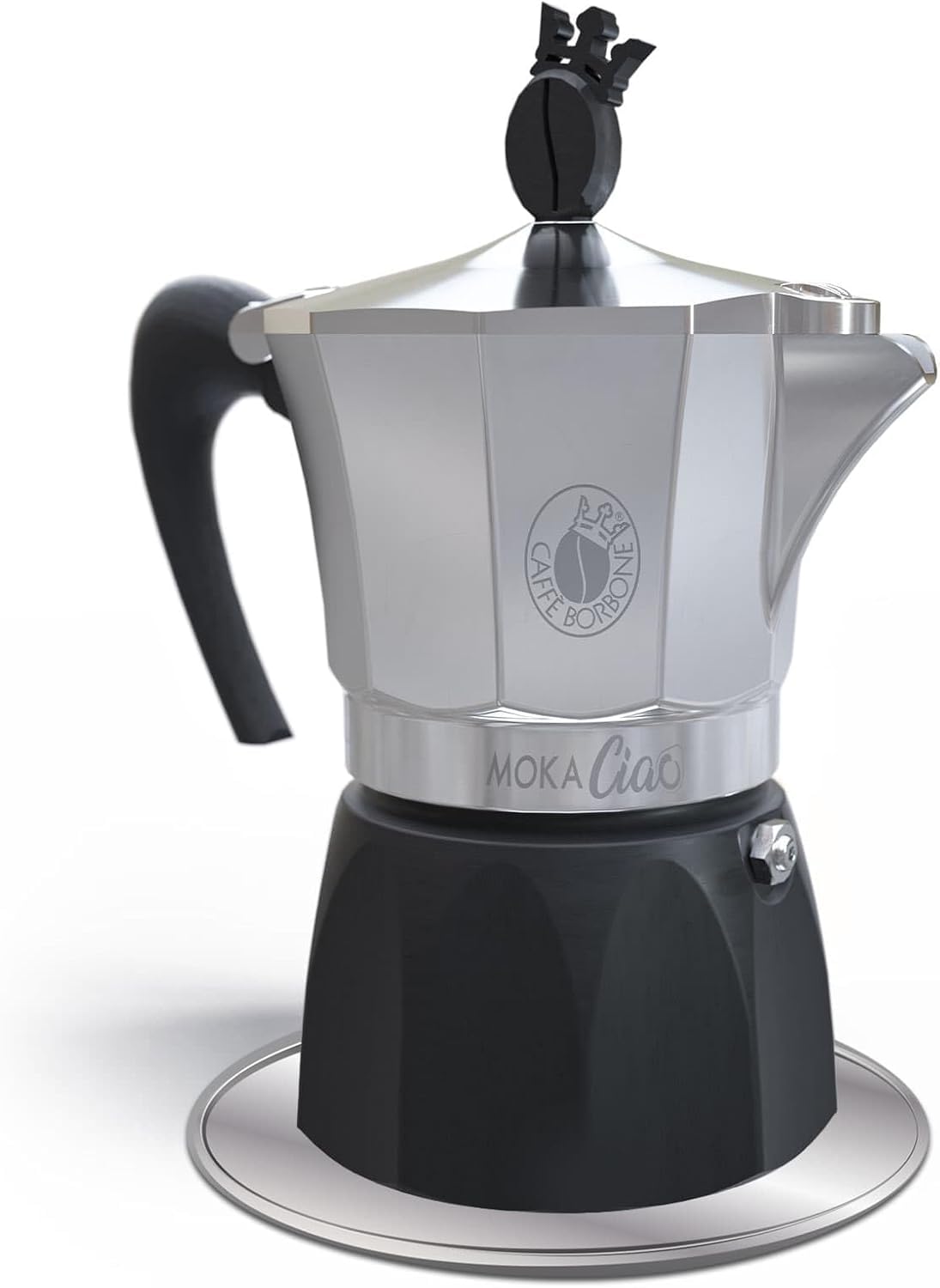 Caff Borbone Moka Ciao Induction Coffee Maker 3-Cup Capacity Compatible with Induction Hobs Included 15 Blue Blend pods