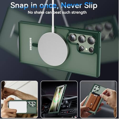 Image of OWKEY for S23 Ultra Case 6.8'', Magnetic Samsung Galaxy S23 Ultra Case for Magsafe, [Shockproof Military] Translucent Back Slim Bumper Cover Phone Case Galaxy s23 Ultra case, Green