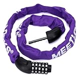 MEETLOCKS 自転車チェーンロック 長さ3.2フィート 5桁の組み合わせ 高セキュリティ 盗難防止ロック 高耐久 リセット可能 キーレス 自転車ロック 自転車スクーター/オートバイのドアゲート用 (パープル)
