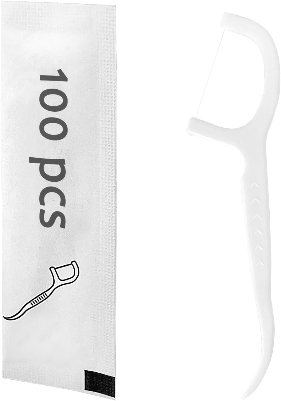 Eyxformula 100 Count Individually Wrapped Floss Picks – Travel Size Toiletries Dental Flossers for Daily Teeth Cleaning, Oral Care, Fresh Breath, Single Floss Sticks for Guest Bathroom, Hotel, Wedding
