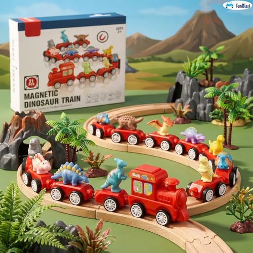 Image of FunBlast Digital Colorful Dinosaur Train for Kids - Toys for Kid, Crawling Toys for Babies, Magnetic Digital Train, Educational Blocks for Kids - 21 Pcs (Multicolor)