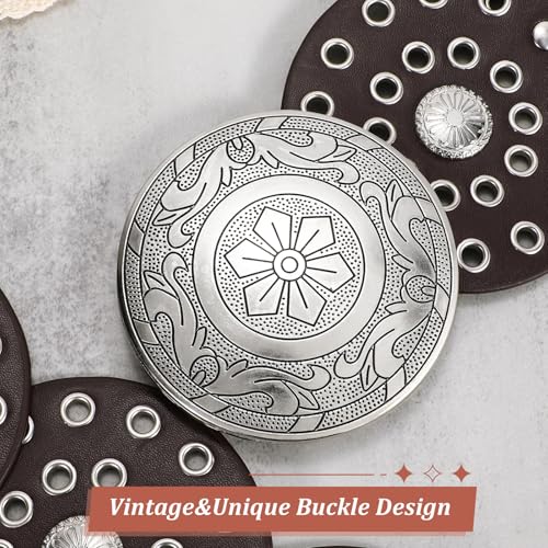 Image of WERFORU Women Wide Western Disc Belt Cowgirl Boho Leather Belt for Jeans Dress