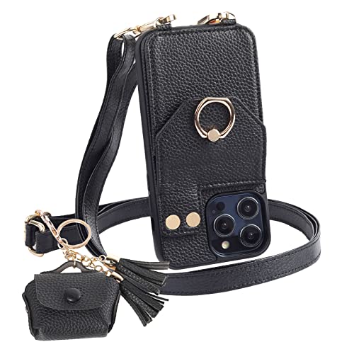 Anstop Crossbody Phone Case For Iphone 14 Pro Max, 6.7 Inch - Wallet Case Iphone Case With Rfid Blocking Card Holder Crossbody Strap For Women, With Pu Leather Cute Protective For Airpods Pro Case #TOP3