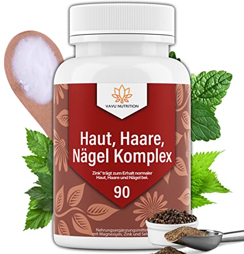 neu: VAVU® Haut Haare Nägel Kapseln mit Zink, Selen und passenden Haar-Vitaminen >12 abgestimmte Inhaltsstoffe - komplexe Rezeptur mit Biotin (B7), MSM, B1 und Ingwer - 90 hochdosierte Haar Kapseln Cover