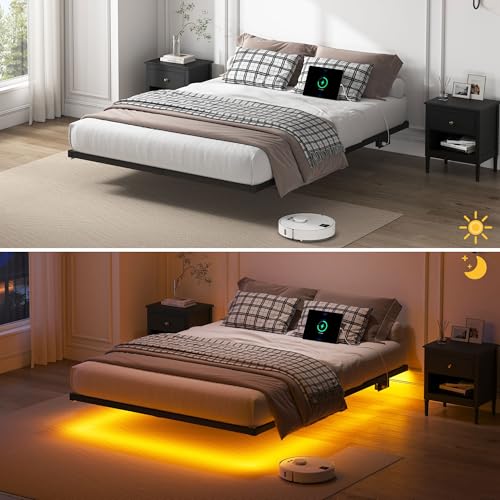 YORMDMO Floating Bed Frame Queen Size, Heavy Duty Bedframe with Smart LED Lights & Charging Station, Modern Metal Platform Bed, Easy Assembly No Box Spring Needed, 10 Inch - Thumbnail 6