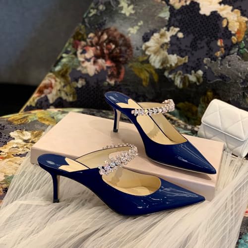 Image of XINIUNIU Heeled Mules for Women Rhinestone Heels Pointed Toe Slip On 2.5 Inch Kitten Stiletto Closed Toe Sandals Dress Wedding Pump Shoes
