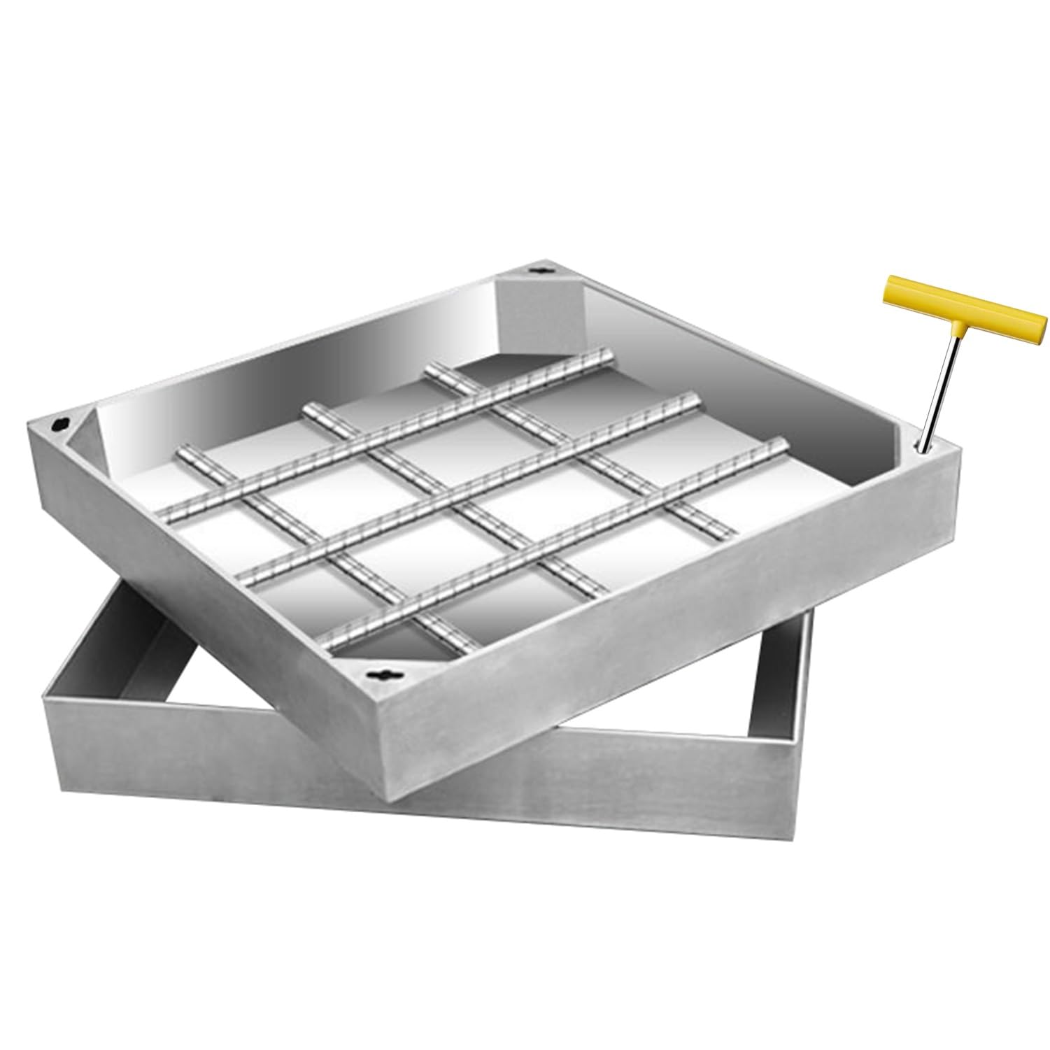 GJMSSMY Invisible Stainless Steel Manhole Cover & Frame t Square Septic Tank Lid with Base and Lifting Hook for Yard Driveway Sidewalk (30x30cm/12x12in)