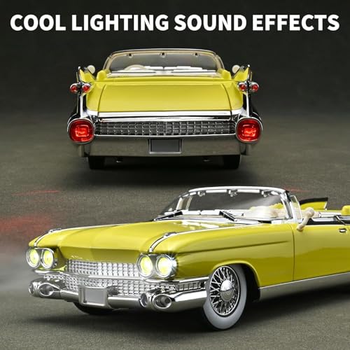 Image of 1:24 Cadillac Eldorado Die-Cast Model Car - Classic Alloy Metal Vintage Car with Pull-Back Action, Openable Doors & Detailed Interior (1:24 Cadillac Eldorado - Yellow)