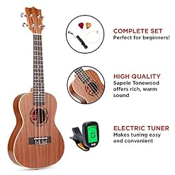 Best Choice Products Kit de démarrage pour ukulélé de concert acoustique 23 pouces avec sac de transport, sangle… - Les Beatles, Paul McCartney, John Lennon, RIngo Starr, George Harrison Best Choice Products Kit de démarrage pour ukulélé de concert acoustique 23 pouces avec sac de transport, sangle… – Image 4
