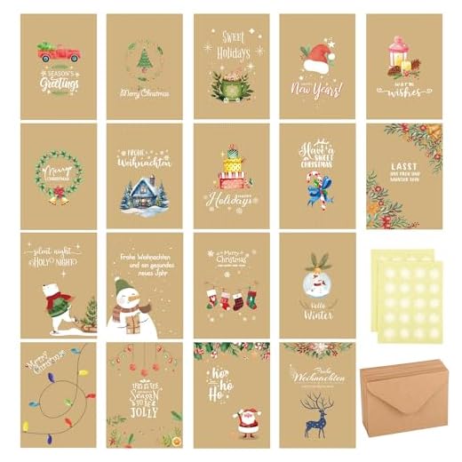 BoriYa Biglietti Natale - Biglietti Natalizi con Busta, 36 Bigliettini Auguri Natale Piccoli,18 Disegni Cartoline Natalizie Eleganti, Biglietto Natalizio Vintage,Christmas Cards Pack per Regalo Natale