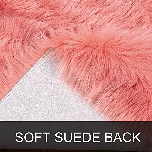 Maxsoft Fluffy Fur Rug For Bedroom, 3 X 5 Feet Coral Shaggy Faux Sheepskin Rugs For Girls Room Washable thumb #6