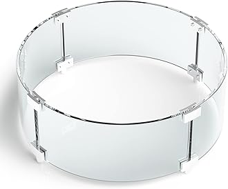 Grisun Round Fire Pit Glass Wind Guard - 23 x 23 x 6 inch, Thick 5/16 inch Heat-Resistant Tempered Glass Guard with Aluminum Alloy Corner Bracket and Feet for Propane, Gas, Outdoor
