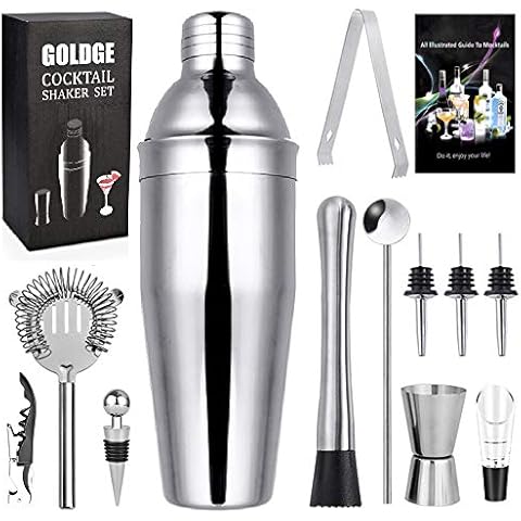 GOLDGE 12 Stück Cocktail Set Cocktail Shaker Cocktail Mixer Geschenk Set Bar Zubehör 750 ML Cocktailshaker Edelstahl Cover