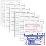 1099 MISC Forms 2025, 4 Part Laser Tax Forms Kit for 25 Individuals - Designed for QuickBooks and Accounting Software 1099 Misc 2025