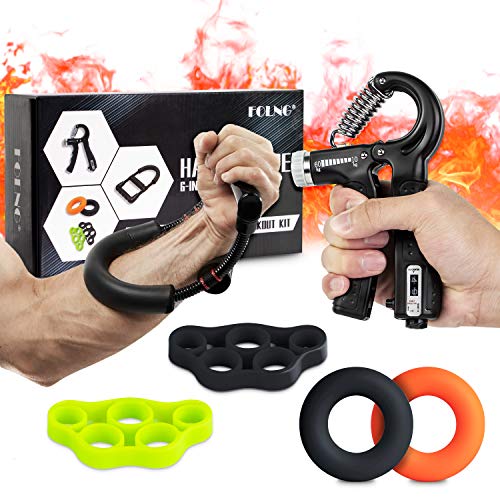 Hand Grip Strengthener,Hand Exerciser 6Pcs Forearm Trainer with Adjustable Resistance Hand Gripper, Wrist Strengthener, Grip Ring Exerciser, and Finger Stretcher for Men and Women, Injury Recovery