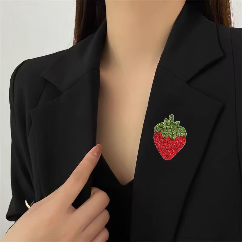 Strawberry Enamel Brooch For Women Crystal Red Strawberry Pin Brooch Fruit Brooches Fashion Elegant Fruit Lapel Pin Badge Jewelry Gift - Image 3
