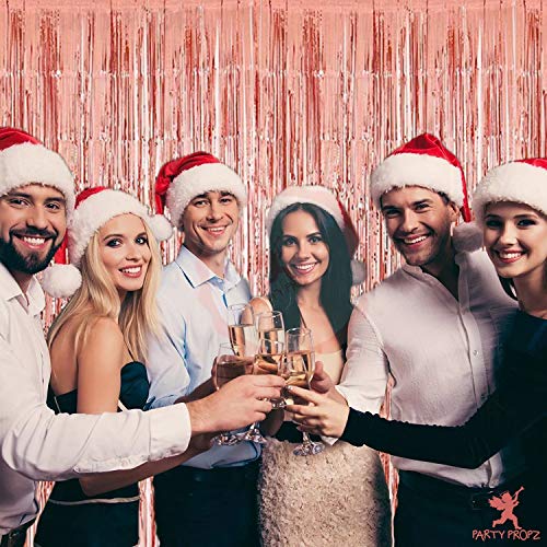 Image of Party Propz Large Rose Gold Foil Curtains For Decorations - 4 Pcs (3.3ft x 8.2 ft each) Huge Rose Gold Curtains For Birthday Decoration | Rose Gold Birthday Decorations | Birthday Foil Curtains