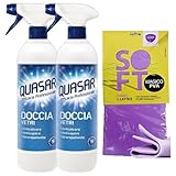 SET PULIZIA:Detergente Spray DOCCIA VETRI. Anticalcare, Antipolvere, Idrorepellente. Scudo Antisporco, Pulito Più a Lungo, 580ml + OMAGGIO 1 Panno in Lattice 30x30 (2 Spray + 1 Panno Lattice)