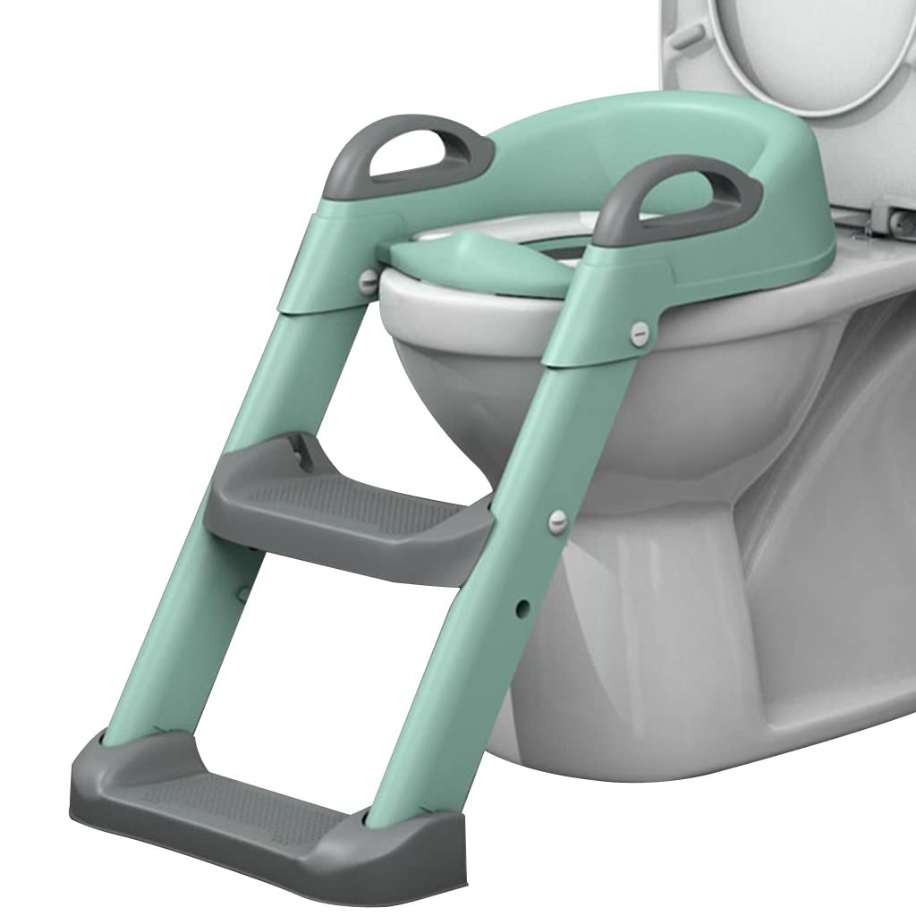 Siège Toilette avec Escalier Ajustable Reducteur Toilette avec Escalier avec Accoudoirs, Pliable Reducteur WC avec Escalier avec Garde-Boue, Facile À Assembler Et À Nettoyer