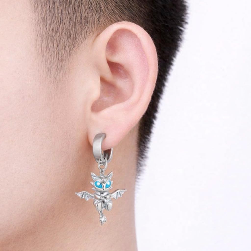 Bolenvi Silver & Black Dragon Dangle Earrings, 925 Sterling Silver Posts for Women and Men, Mismatched Drop Earring Set, Jewelry For Women