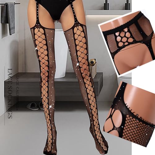 Image of Fishnet Stockings Lace Stockings Tights Fishnet Pantyhose Hollow Sexy Rhinsetone Stockings for Women