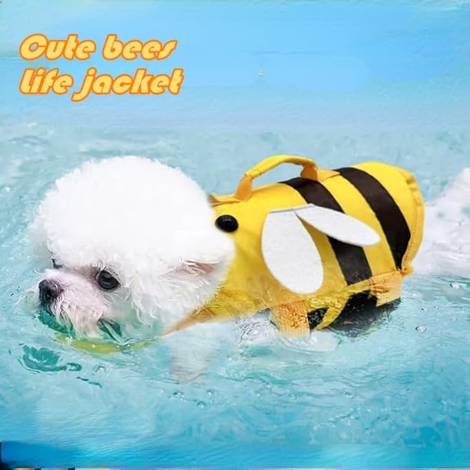 AZA Dog Life Jacket Shark Life Vest with Rescue Handle Cute Bees Costume Girl Adjustable High Buoyancy Swimwear for Small Medium Large Dogs Boy Swimsuit Clothes for Pets (S,Bees)