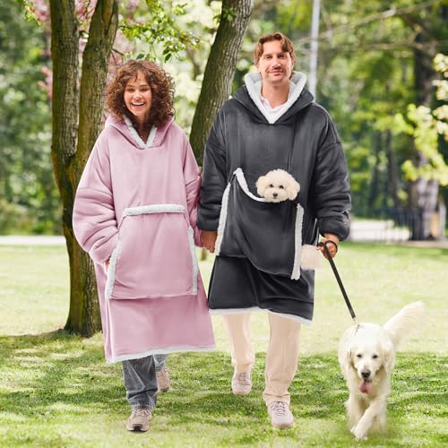 JOYWOO Purple Oversized Wearable Blanket Hoodie, Cat lovers Long Hoodie Blanket for Adult,Birthday Gifts for Women Men Wife,Cozy Fuzzy Sherpa Fleece Hooded Blanket Giant Pocket Gifts,Purple Oversize