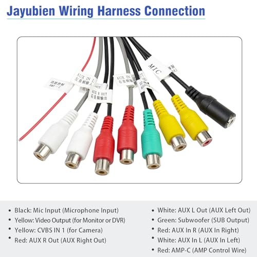 Jayubien 20Pin Android Car Stereo RCA Wiring Harness Adapter with 8 Female Radio RCA Connector Video CVBS AUX SUB MIC Plug Assembly - Thumbnail 3