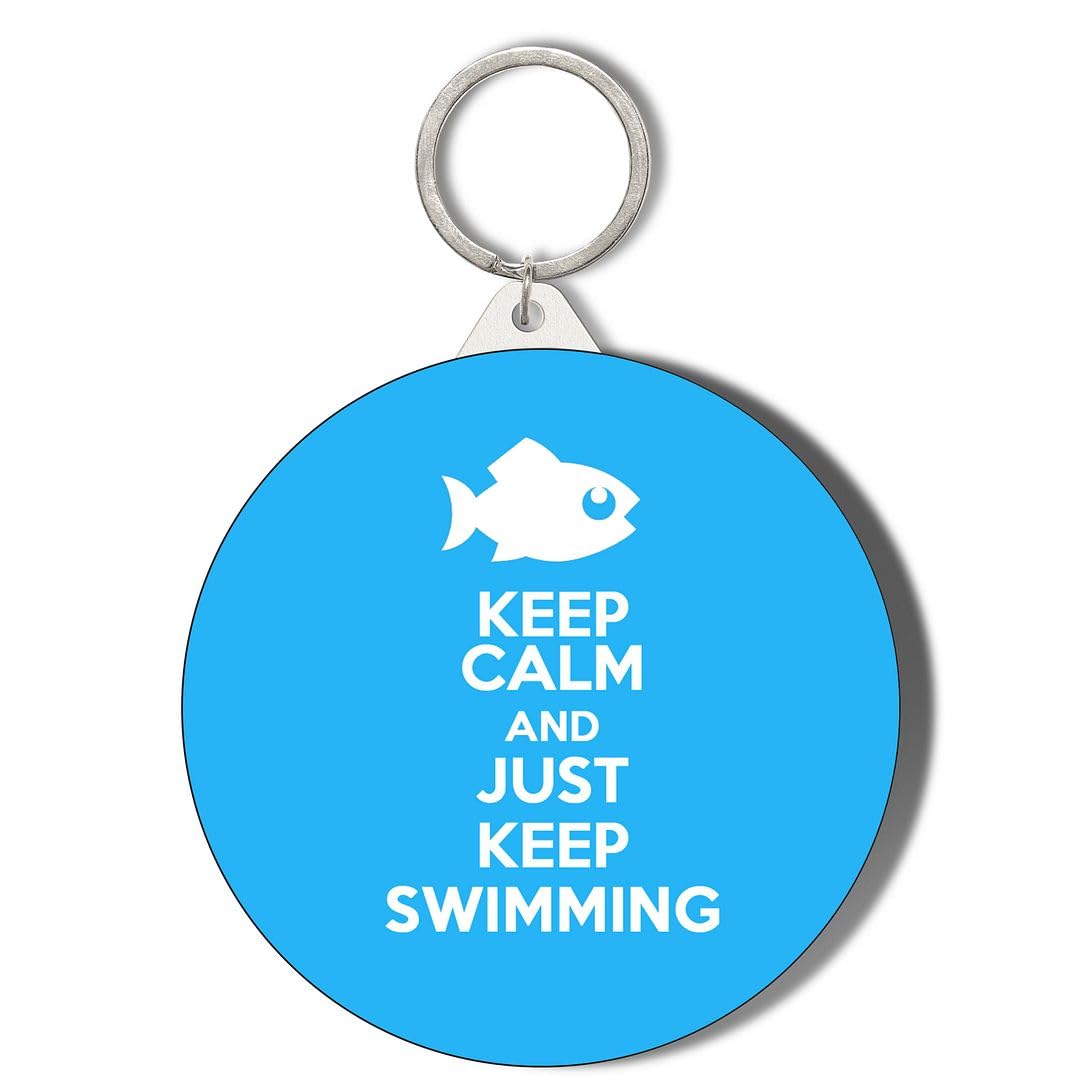 Gift Insanity White Keep Calm And Just Keep Swimming 45Mm Short Chain Mirror Keyring