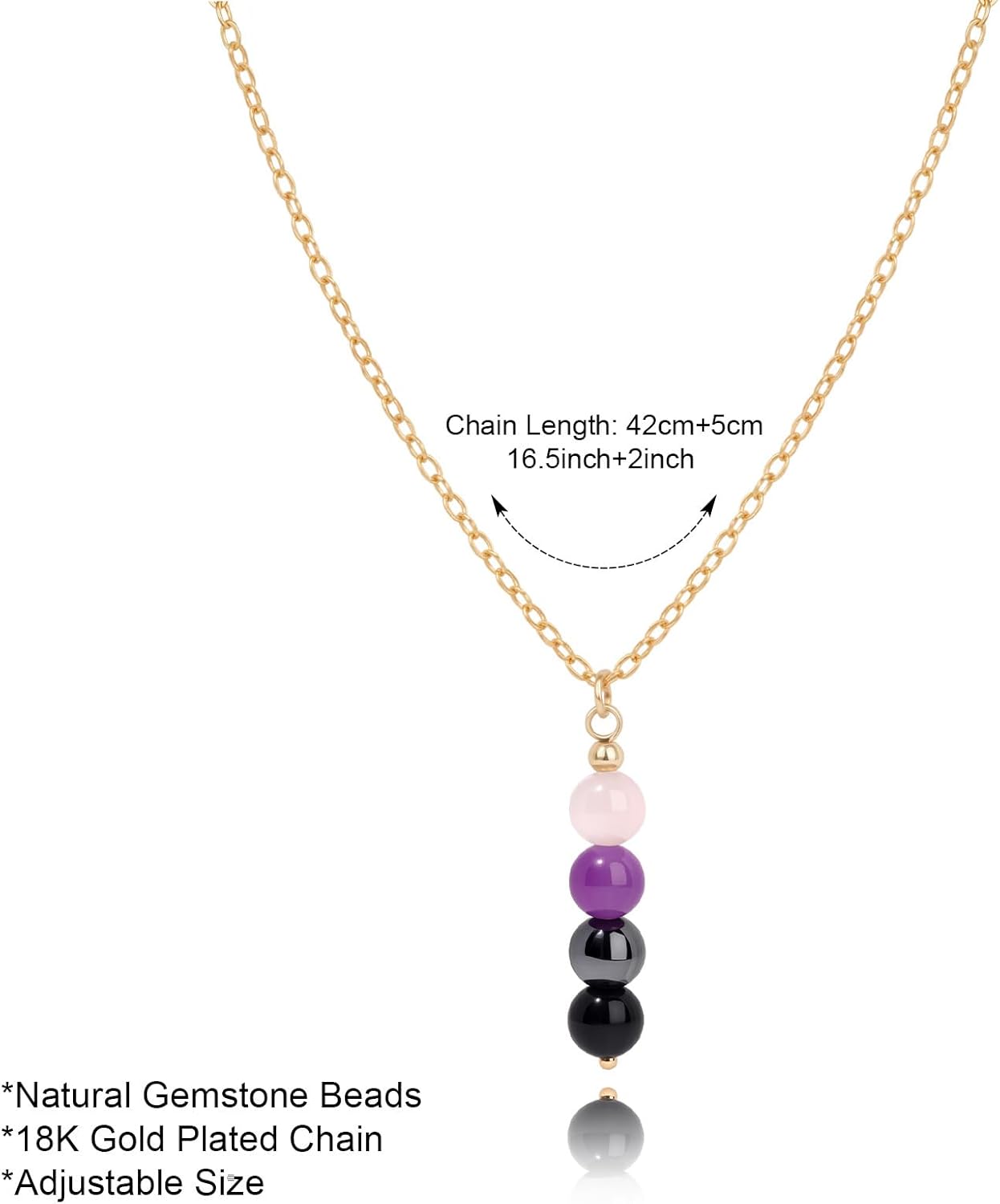 GolbalJew Empath Protection Healing Crystal Necklaces for Women Stone Beads Pendant Necklace, Black Tourmaline, Amethyst, Rose Quartz, Hematite Jewelry Gifts - Image 6