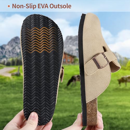 Image of Dumalum Suede Clogs for Women & Men - Comfort Cork Footbed with Arch Support - Adjustable Buckle Mules Slip-On Sandals Unisex Potato Shoes Home Slippers