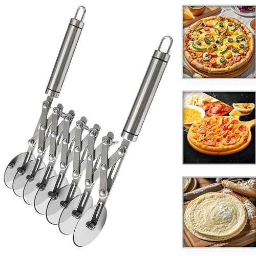 7 Wheel Pastry Cutter Tool,Adjustable Pasta Cutter wheel with Handle, Stainless Steel Multiple Pasta Roller Cutter tools, Baking Roller Pizza Cutter Slicer