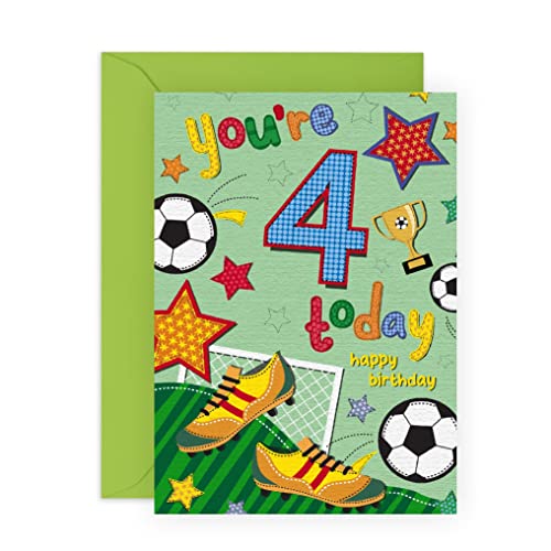 Central 23 Fourth Birthday Card For Boys - Four Year Old - Football Age 4 - Happy 4Th Birthday Greeting Card For Kids - Son Nephew Grandson - Toddler - Comes With Stickers #TOP5