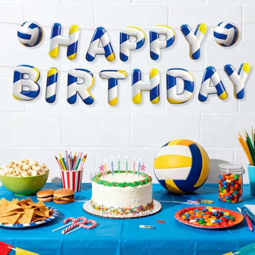 Image of Sport Birthday Banner, 3D Sport Theme Happy Birthday Banner (Volleyball) | Decoration Funny Ball Themed Party Supplies Suitable for Kids Teenagers Adults