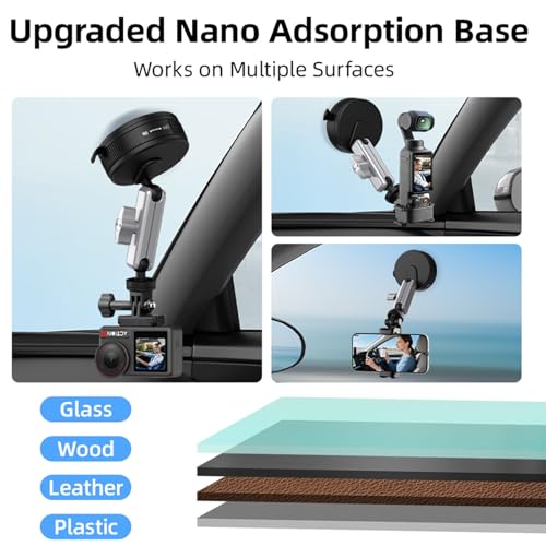 Suction Cup Mount for Action Cameras - Car Boat Windshield Window for Vlogging, Driving & Outdoor Video Holder with 1/4 - Additional View