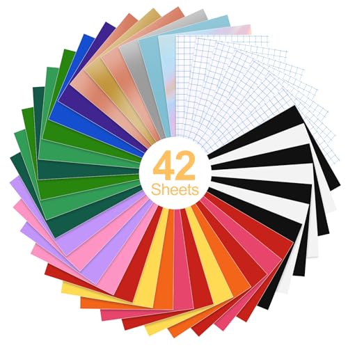 ceotis 42Stück Vinylfolie Plotter, 30.5x20,5cm Selbstklebend Plotterfolie Vinyl,Plotterfolie Vinyl in 18 verschiedenen Farben (Glitzer und Glänzend) für Schneidemaschinen, Geburtstagsfeiern, Heimdeko