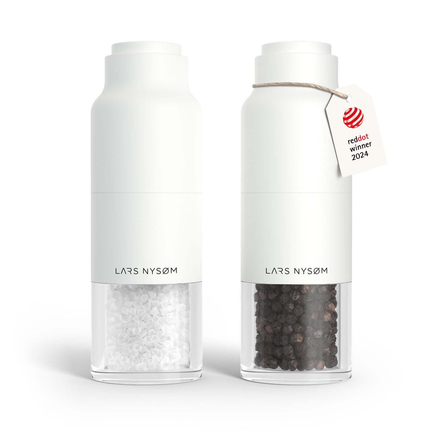 LARS NYSØM Salt and Pepper Grinder Set Stainless Steel with Adjustable Grinder I Bottle Design Spice Mills Set Manual (Pure White)