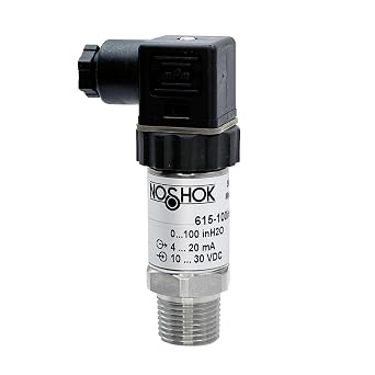 Pressure Transmitter, Wetted Materials 316 SS, 0 inH2O to 100 inH2O, 0.25% Accuracy BFSL, 4 mA to 20 mA Output, 1/2 NPT Male, Hirschmann