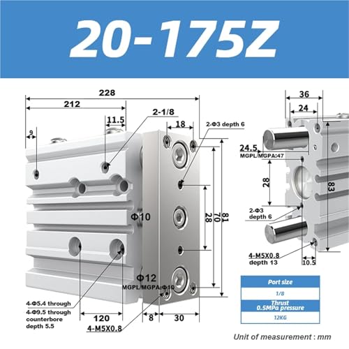 Vérin de guidage compact MGPL20 à double tige usiné pour automatisation durable - 3