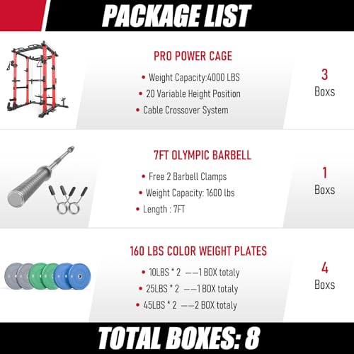 Image of SPORTSROYALS Power Rack, Multi-Functional Power Cage, Squat Rack with Pulley System & LAT Pull Down, Workout Cage with J Hooks for Home Gym