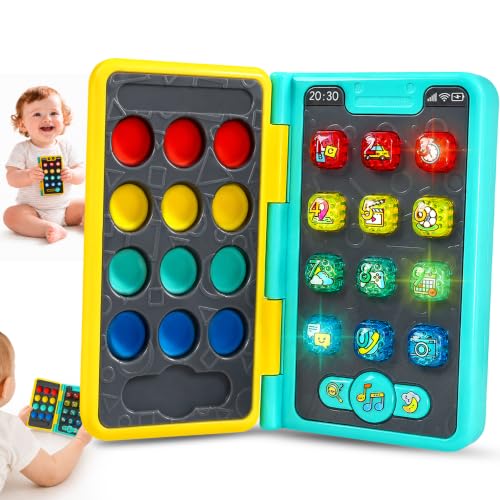 Baby Toys for 1 Year Old Boy, Bilingual Flip Phone Toys with Light & Sound
