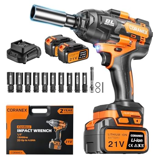 CORANEX 1/2" Cordless Impact Wrench | 1300N.m (960ft-lbs) | 2x4.0Ah Batteries - Longer Runtime | Fast Charger | Variable Speed Control | Brushless Motor High Torque Impact Gun for Auto Repair, Home