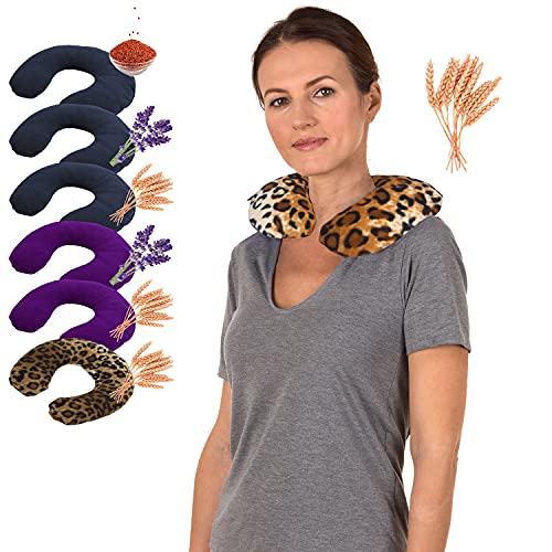 SunnyBay Microwave Heating Pad, Microwavable Heated Neck Pillow for Moist Hot or Cold Therapy, Heated Neck and Shoulder Wrap with Wheat Filling and Washable Cover, FSA HSA Approved, Leopard, Large