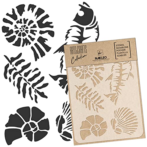NAKLEO DIY Wiederverwendbare Kunststoff-Schablone - 15x21cm - Jurassischer Ammonit Fossilien - Kunst Handwerk Wand Malerei Muster Vorlage Scrapbooking Decoupage - Stoff Möbel Holz Cover