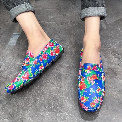 Mens Loafers Vegan Leather Square Toe Two Tone Floral Casual Shoes Flat Heel Comfortable Fashion Resistant Slip On2