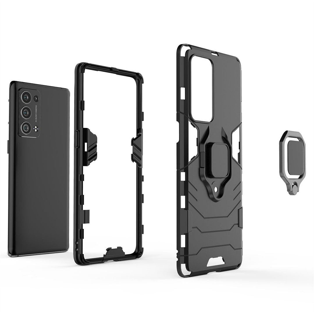 SATURCASE Custodia per OPPO Reno 6 5G, anello cavalletto ibrido 2 in 1