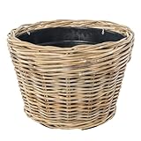 Kouboo Rattan Planter Basket with Plastic Pots Planters Flower Pots Decorative Fall planters for Front Porch Whiskey Barrel Basket Indoor Outdoor Plant Pots Medium